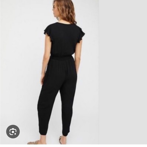 Free People Black Ruffle Your Feathers Deep V Flutter Sleeve Jumpsuit | M - Picture 2 of 7